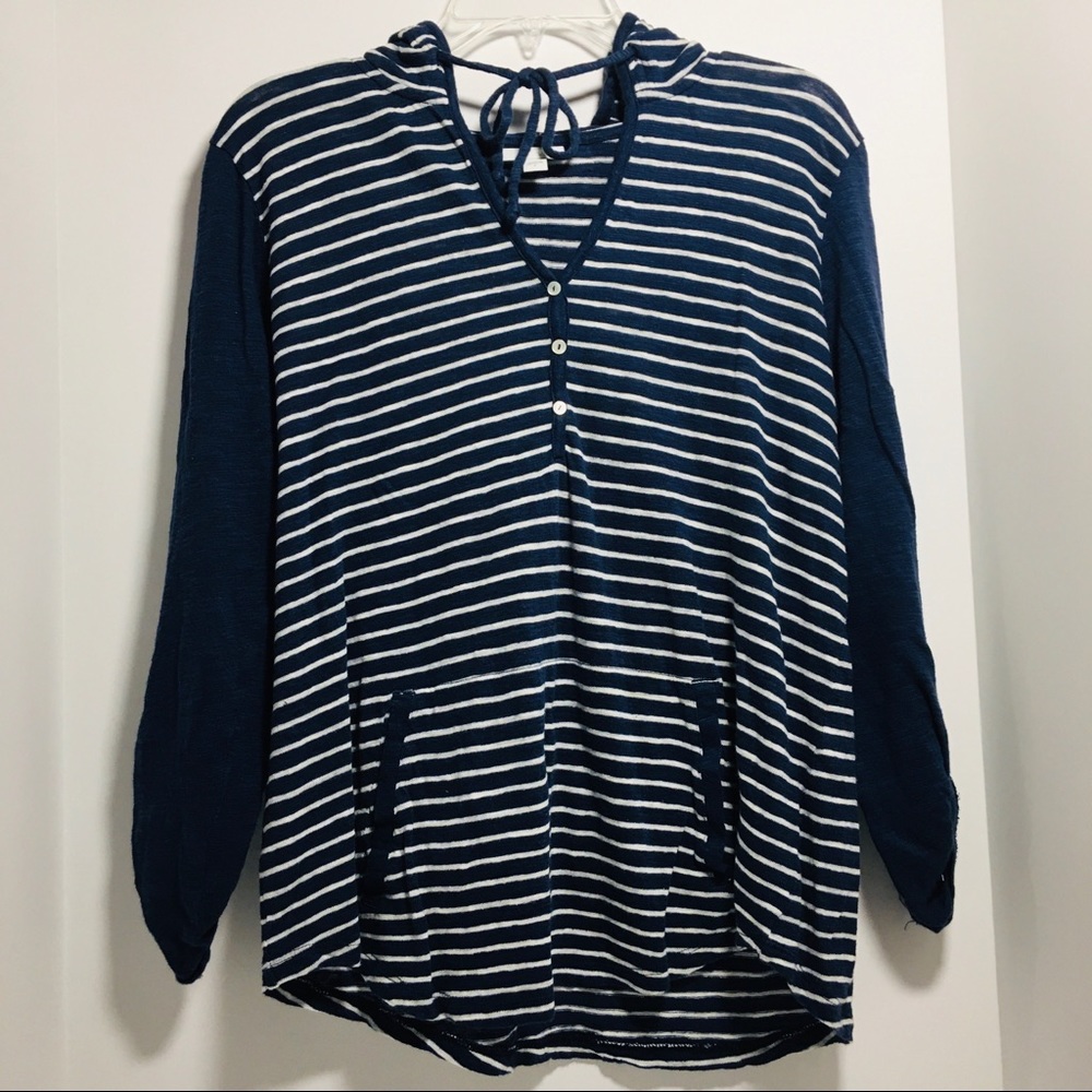 J Jill Blue and White Striped Sweatshirt
